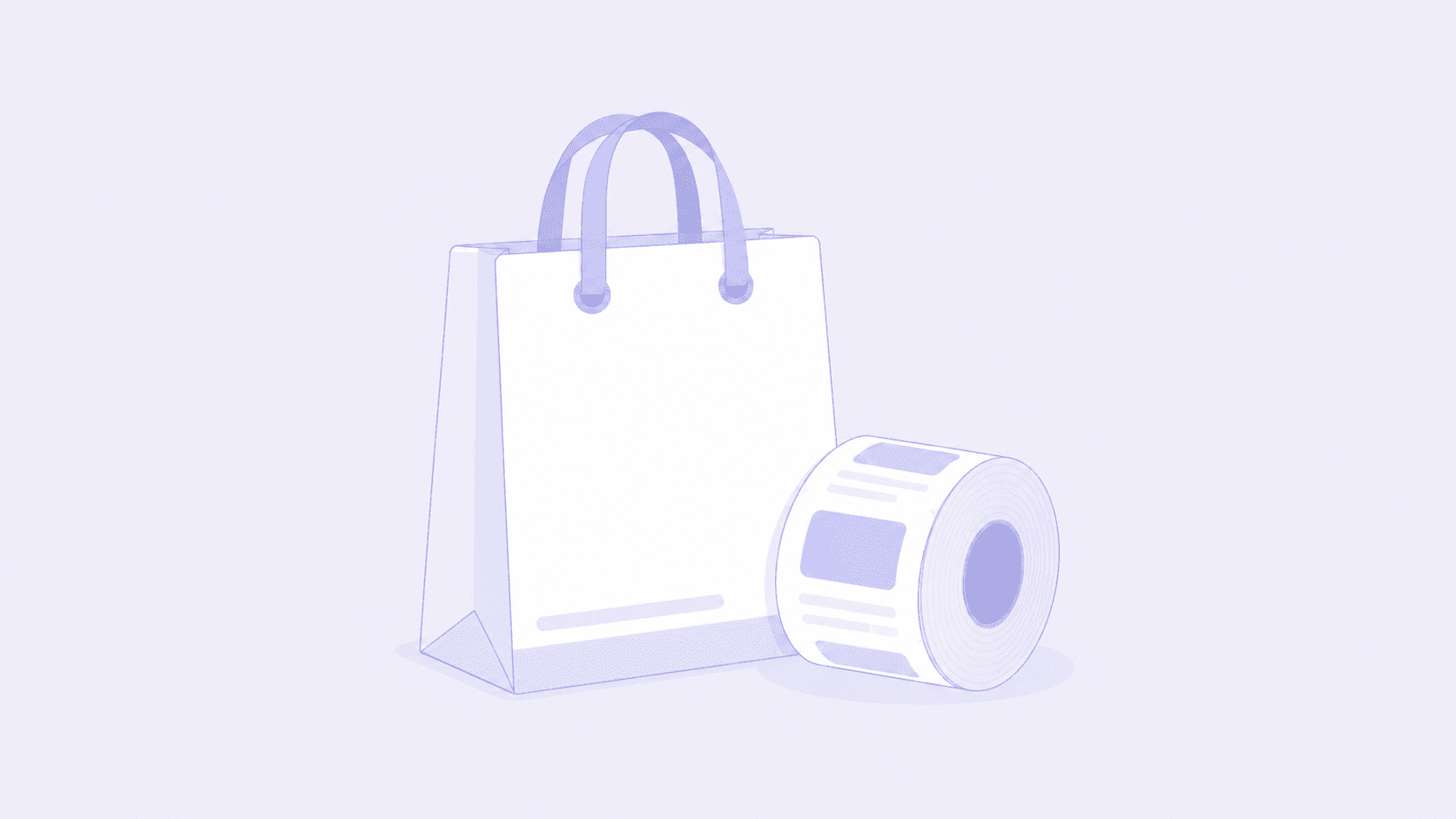 A paper carrier bag beside a roll of labels