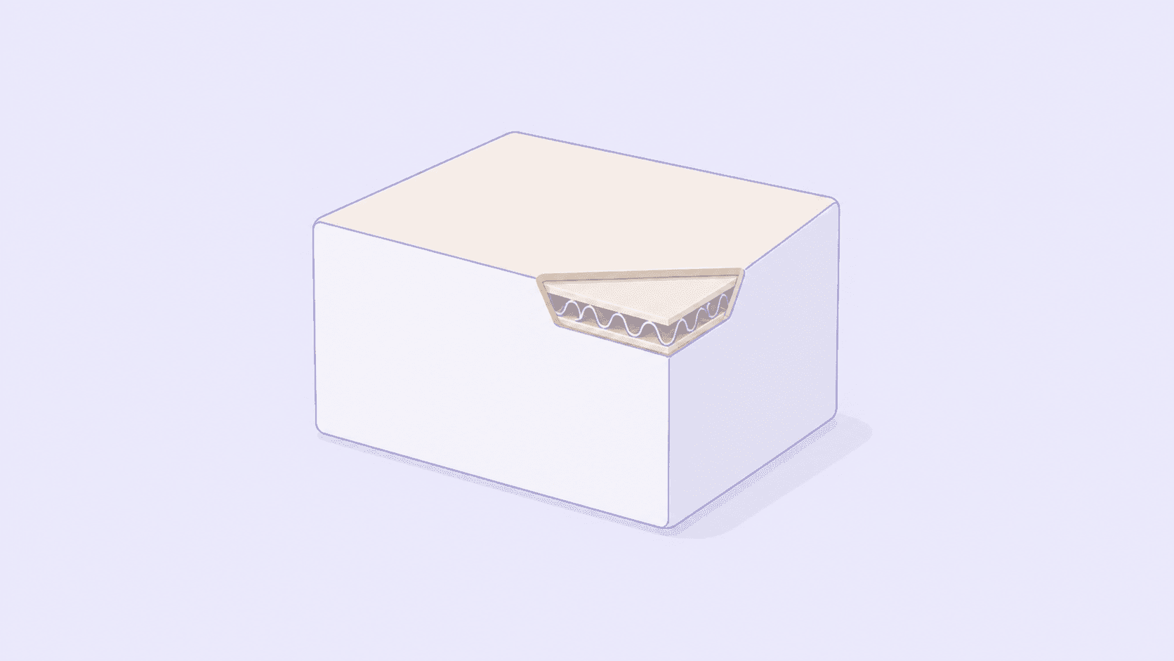 A corrugated shipping box with the fluting visible in the cut edge